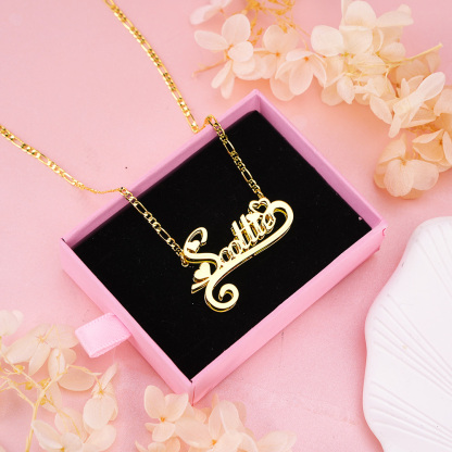 Double Plate Personalized Nameplate 3D Necklace With Heart Valentine's Day Gift