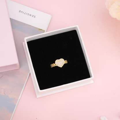 Heart Pink Zirconia Rolex Band Personalized Custom Engraved Ring