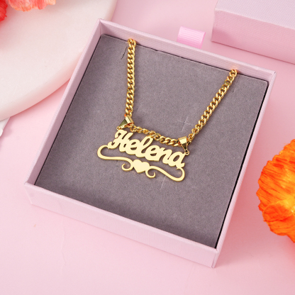 Heart Gothic Cuban Chain Personalized Custom Name Necklace
