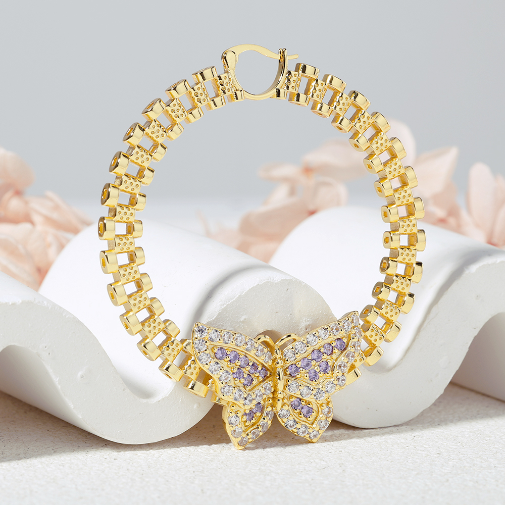 RX Watch Band Chain Butterfly Earrings Gold Plated Hoops RX Earrings