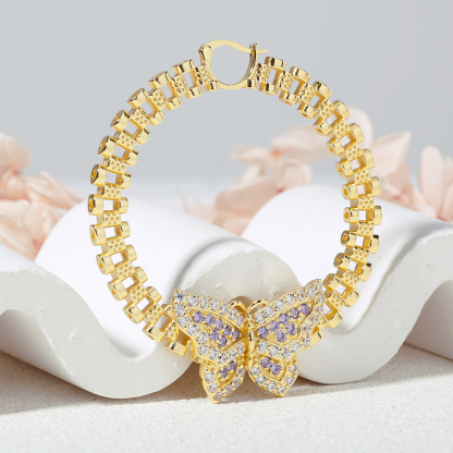 RX Watch Band Chain Butterfly Earrings Gold Plated Hoops RX Earrings