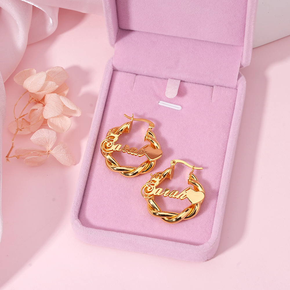 22mm Crown Mini Twist Hoop Earrings Personalized Name Earrings Custom Gold Plated
