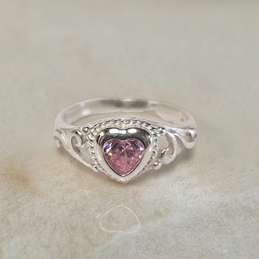 Heart Shaped Pink Stone Ring Custom Engraved Promise Ring