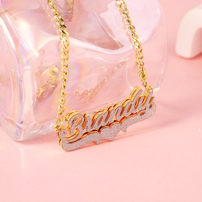 Shiny Heart Shape Stainless Steel Customized Double Layer Name Necklace 