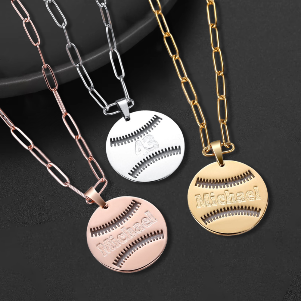 Baseball Necklace Custom Engraved Necklace