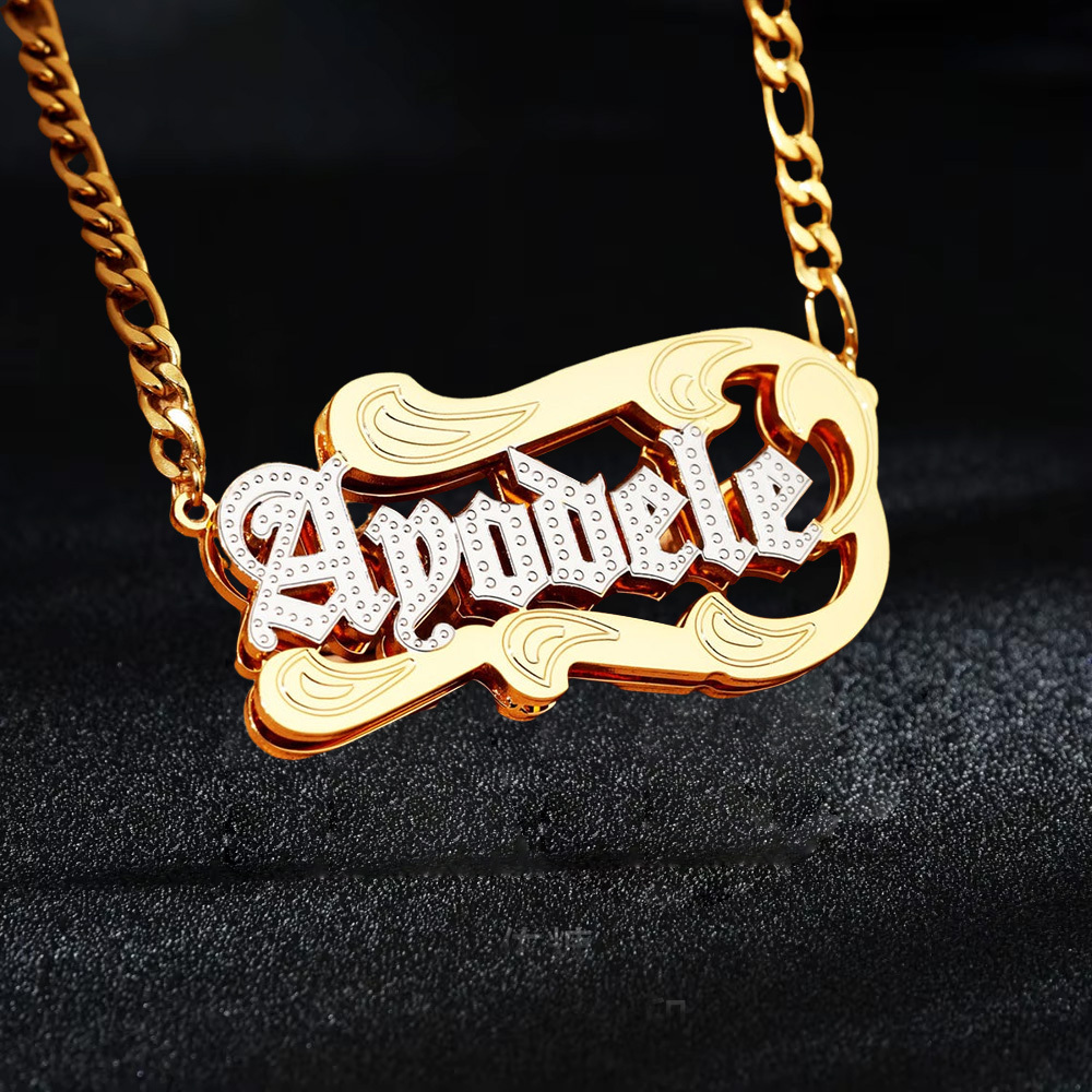 Old English Font Cuban Chain Custom Double Plated Name Necklace
