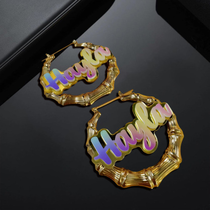 Rainbow Bamboo Hoop Name Earrings