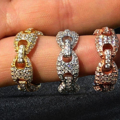 Puffed Mariner Anchor Chain Rings With Zirconia