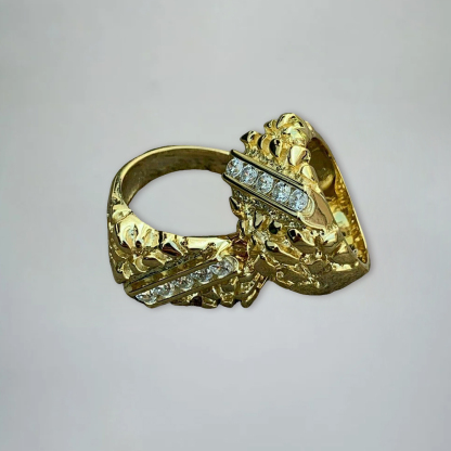 Nugget Zircon Ring With Engraved Text 14k Gold Vermeil 