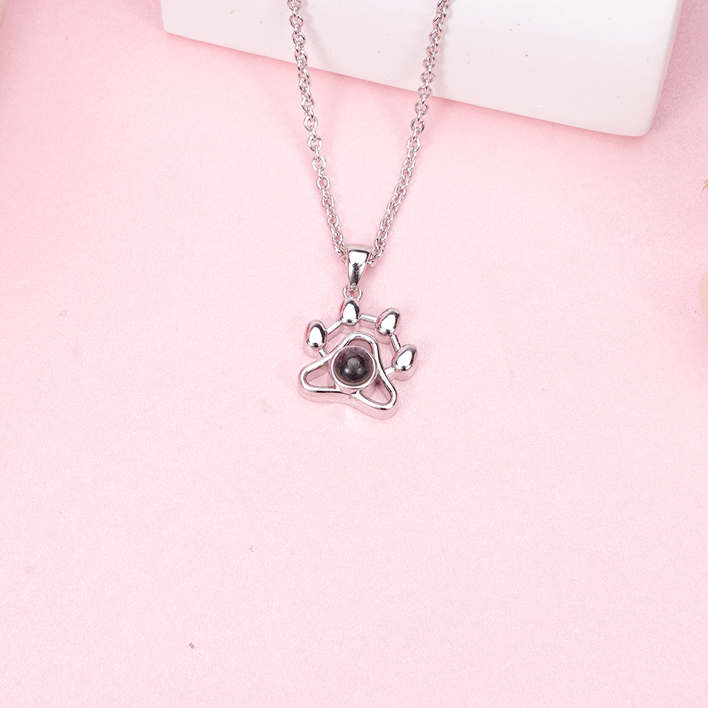 Pet Paw Pendant Personalized Custom Color Photo Projection Necklace