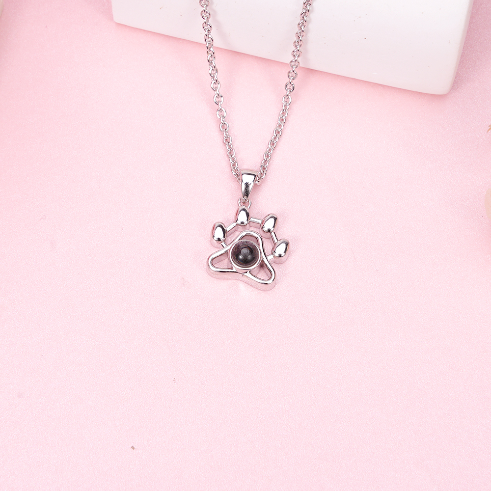 Pet Paw Pendant Personalized Custom Color Photo Projection Necklace
