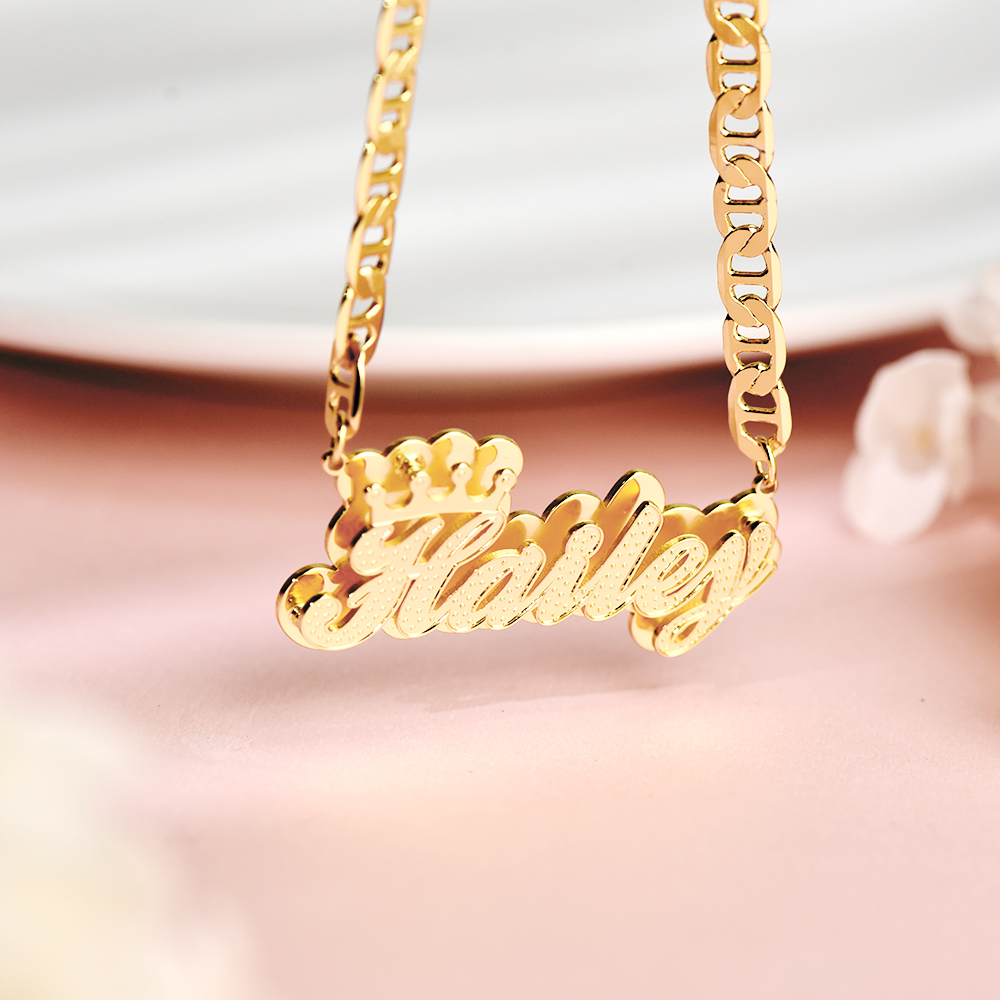 Double Layer Personalized Custom 3D Name Necklace with Crown