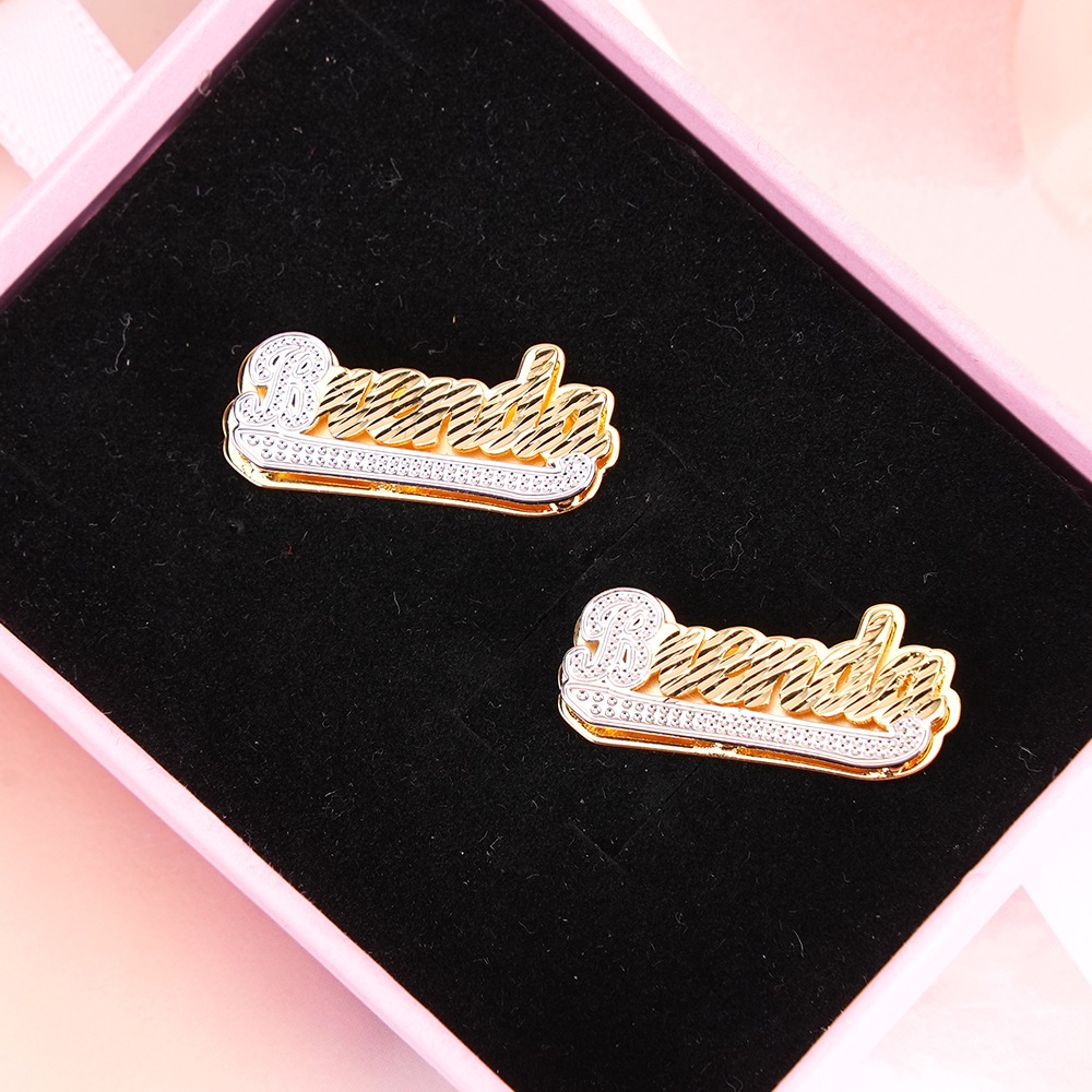 Double Plate Two Tone Nameplate Personalized Custom Gold Plated Name Earrings