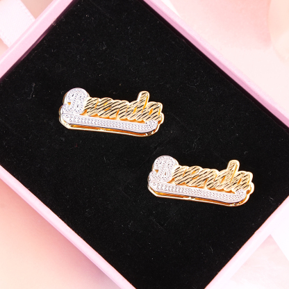 Double Plate Two Tone Nameplate Personalized Custom Gold Plated Name Earrings