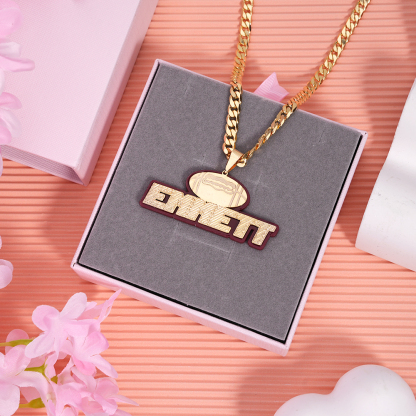 Personalized Gold Plated Acrylic American Football Necklace with Nameplate