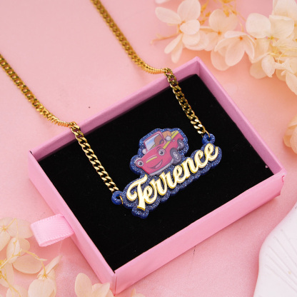 Cartoon Car Acrylic Nameplate Curb Chain Personalized Custom Necklace
