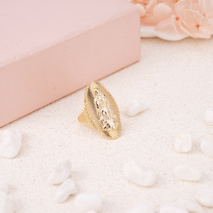 Yellow Gold Plated Virgin Mary Oval Ring