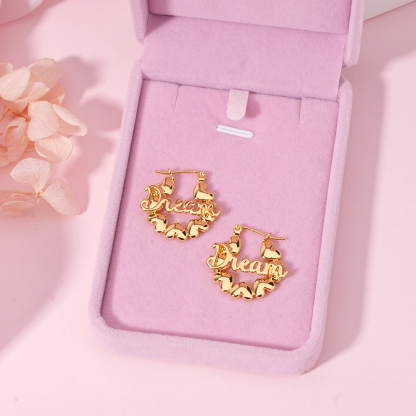 Gold Plated Earrings Custom Name Heart Hoop Earrings