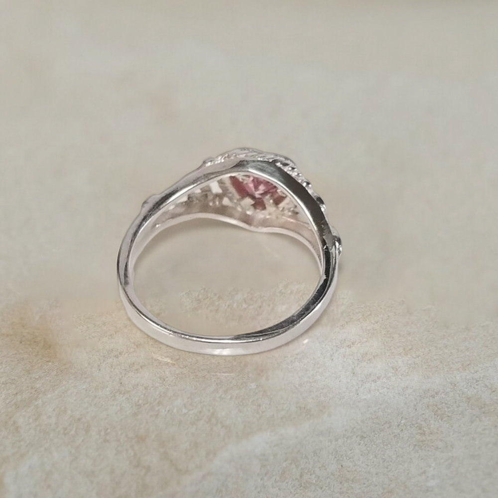 Heart Shaped Pink Stone Ring Custom Engraved Promise Ring