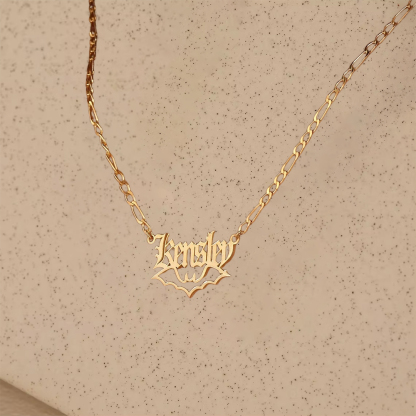 Figaro Chain Old English Name Necklace Custom Halloween Necklace