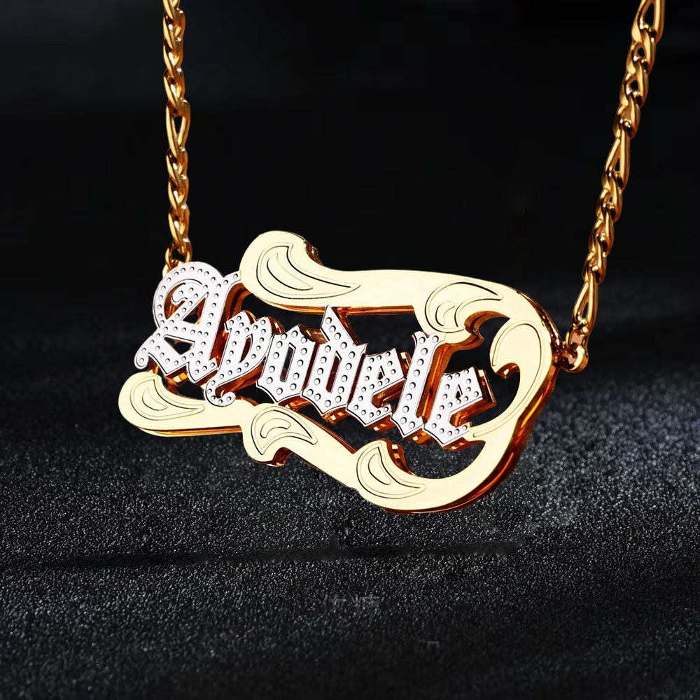 Old English Font Cuban Chain Custom Double Plated Name Necklace