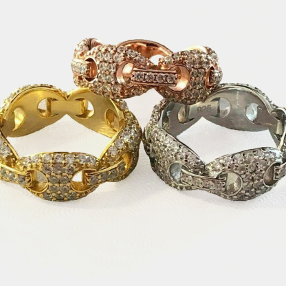 Puffed Mariner Anchor Chain Rings With Zirconia