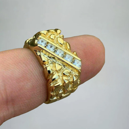 Nugget Zircon Ring With Engraved Text 14k Gold Vermeil 