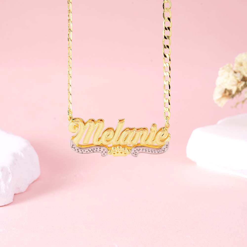 Double Plated Crown Name Necklace Personalized Gold Plated Necklace