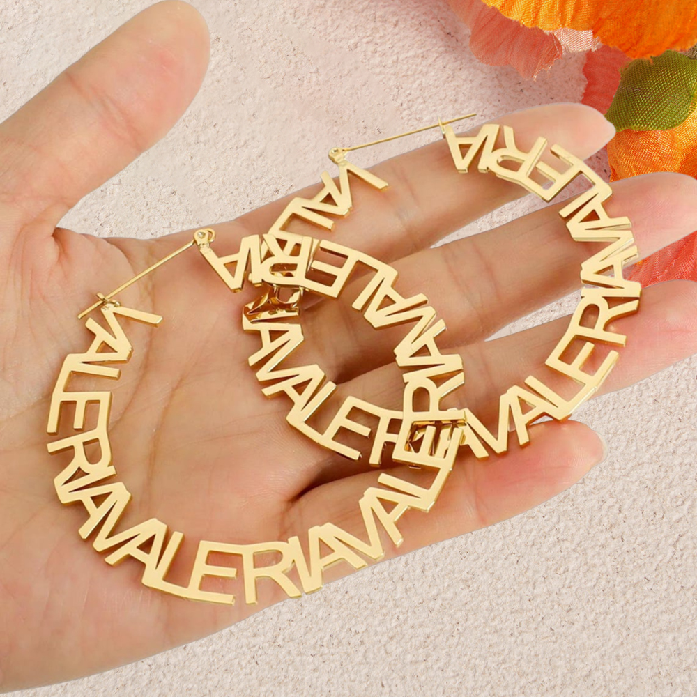 Heart Font Hoop Name Earring
