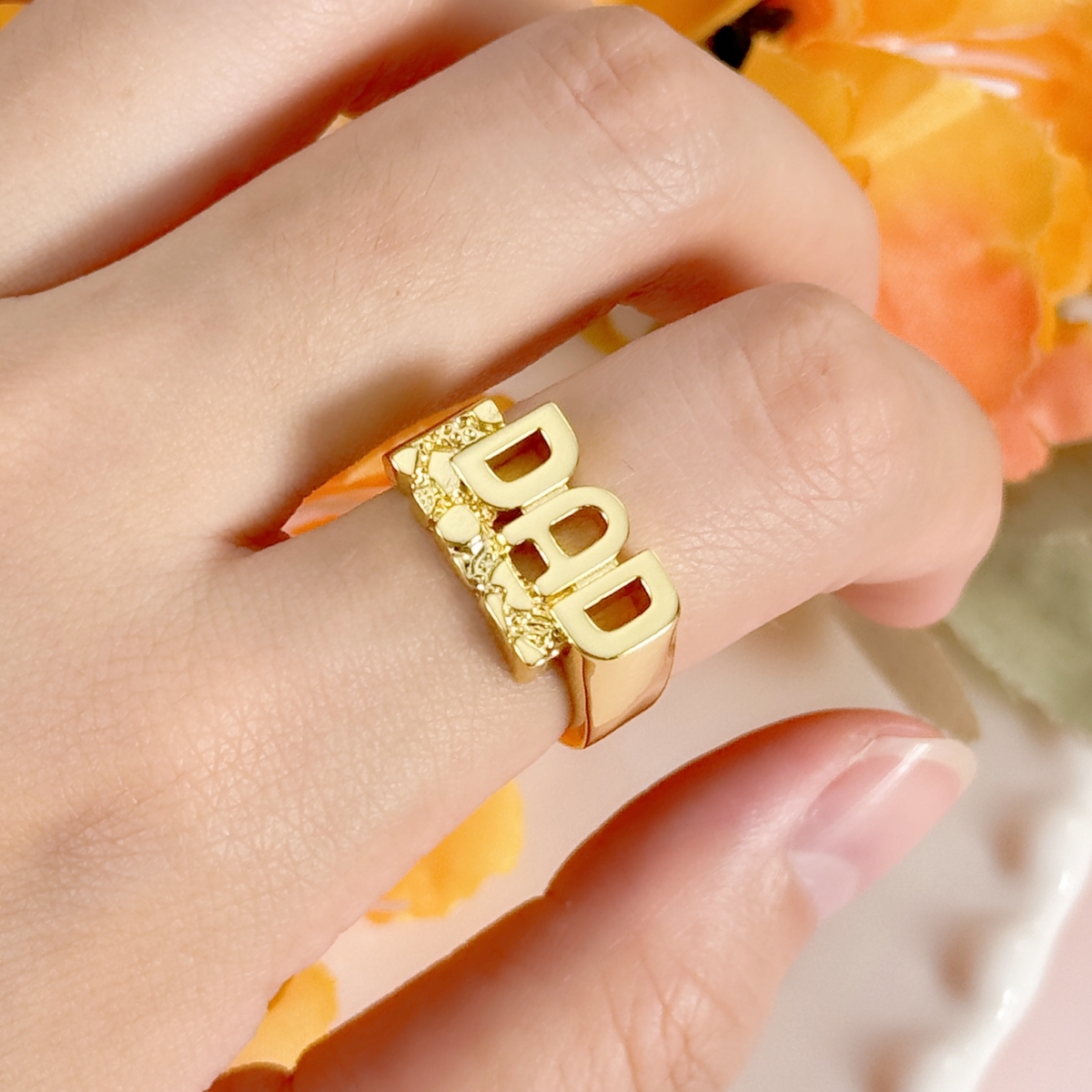 Dad Ring Gold Plated Nugget Ring