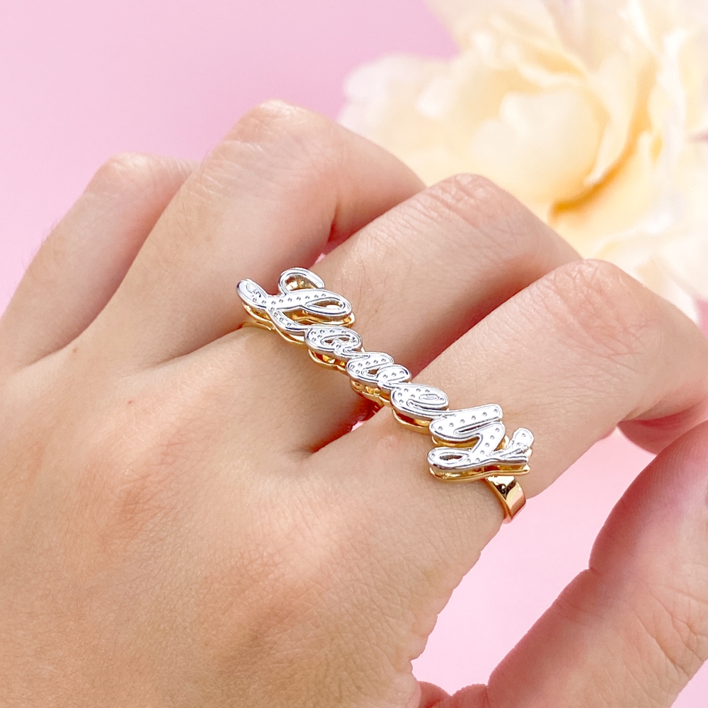 Double Layer Two Finger Ring Personalized Name Ring