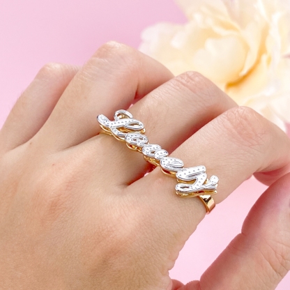 Double Layer Two Finger Ring Personalized Name Ring