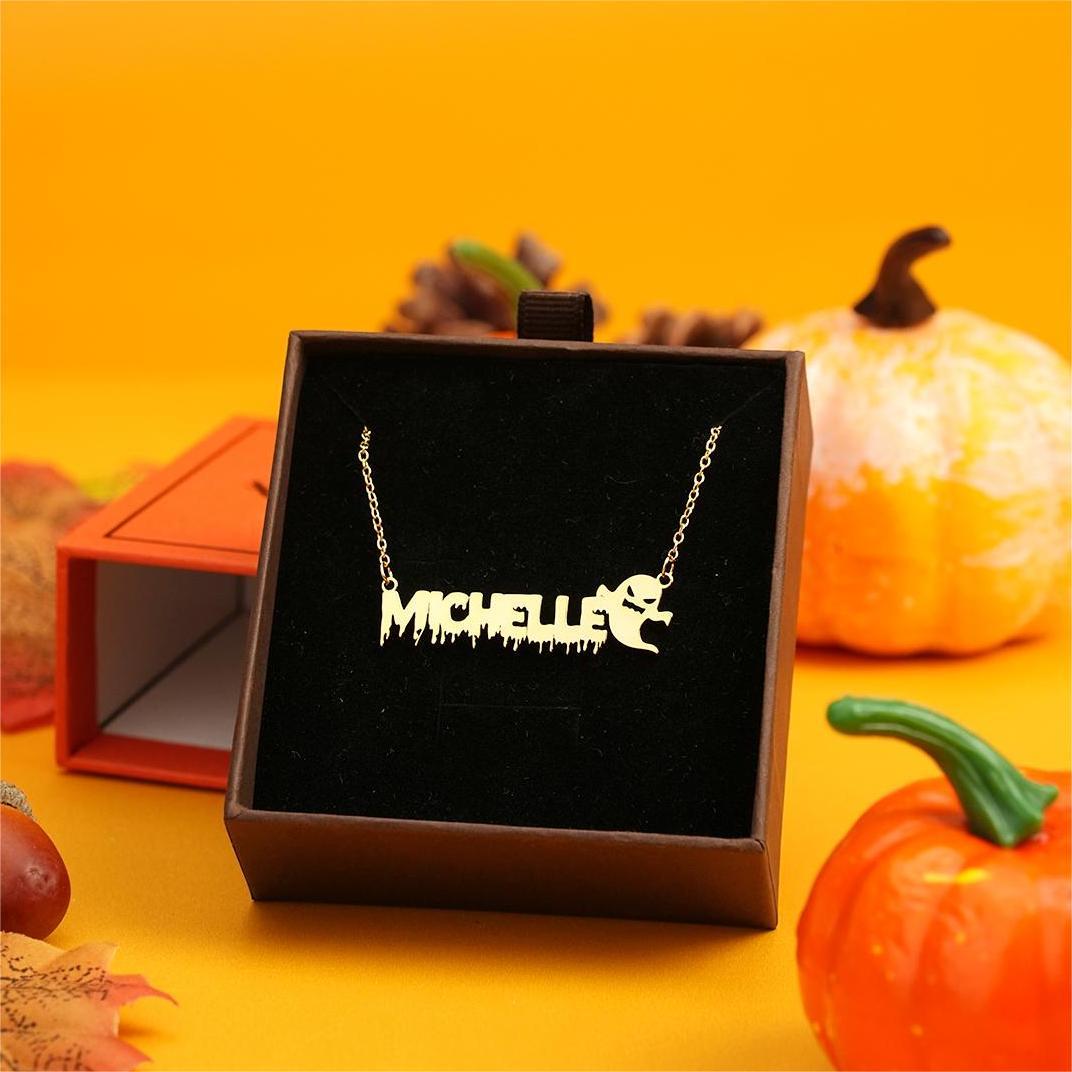 Halloween Scary Ghost Personalized Custom Gold Plated Name Necklace