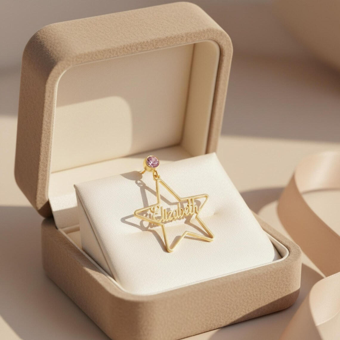 Personalized Birthstone Stud Star Shape Hoop Name Earrings