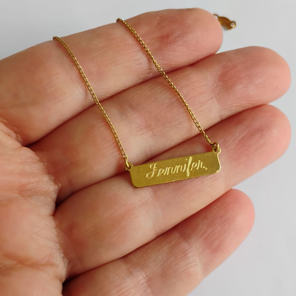 Personalized Engraving Bar Name Necklace Gold Plated