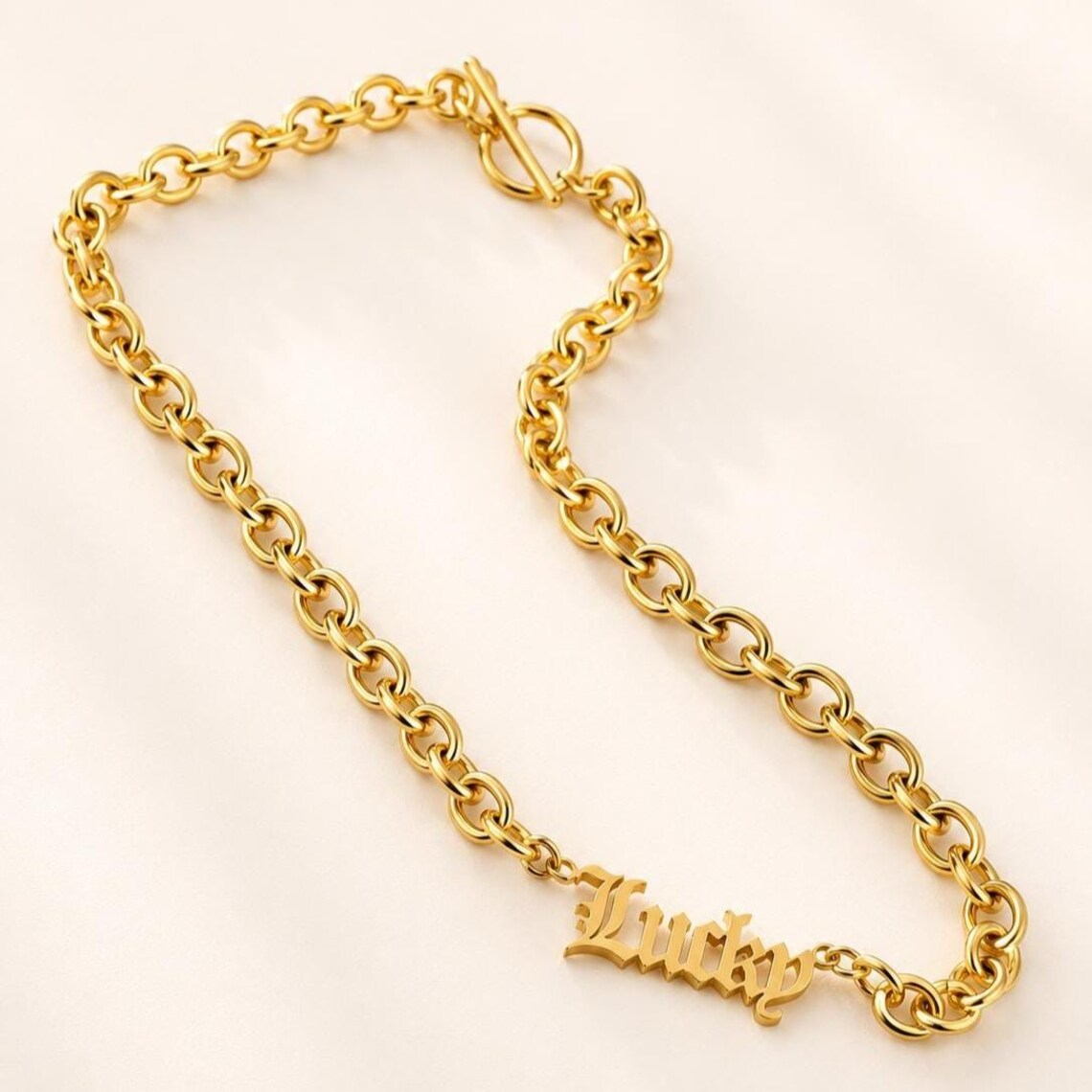 Old English Nameplate Personalized Necklace Gold Chain
