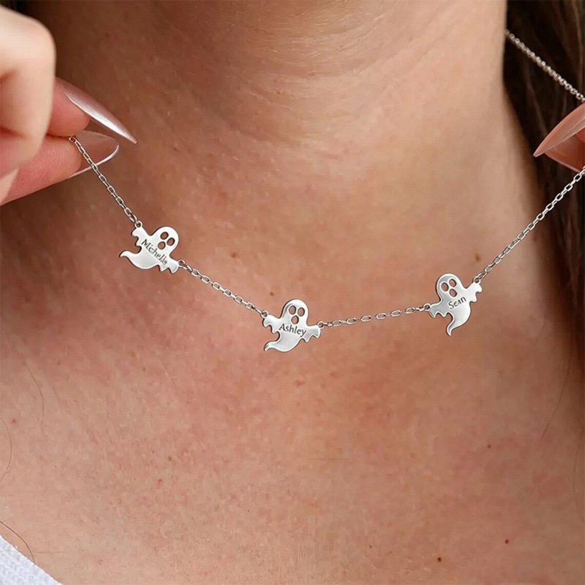Halloween Ghost 1-4 Names Engraved Spooky Personalized Necklace