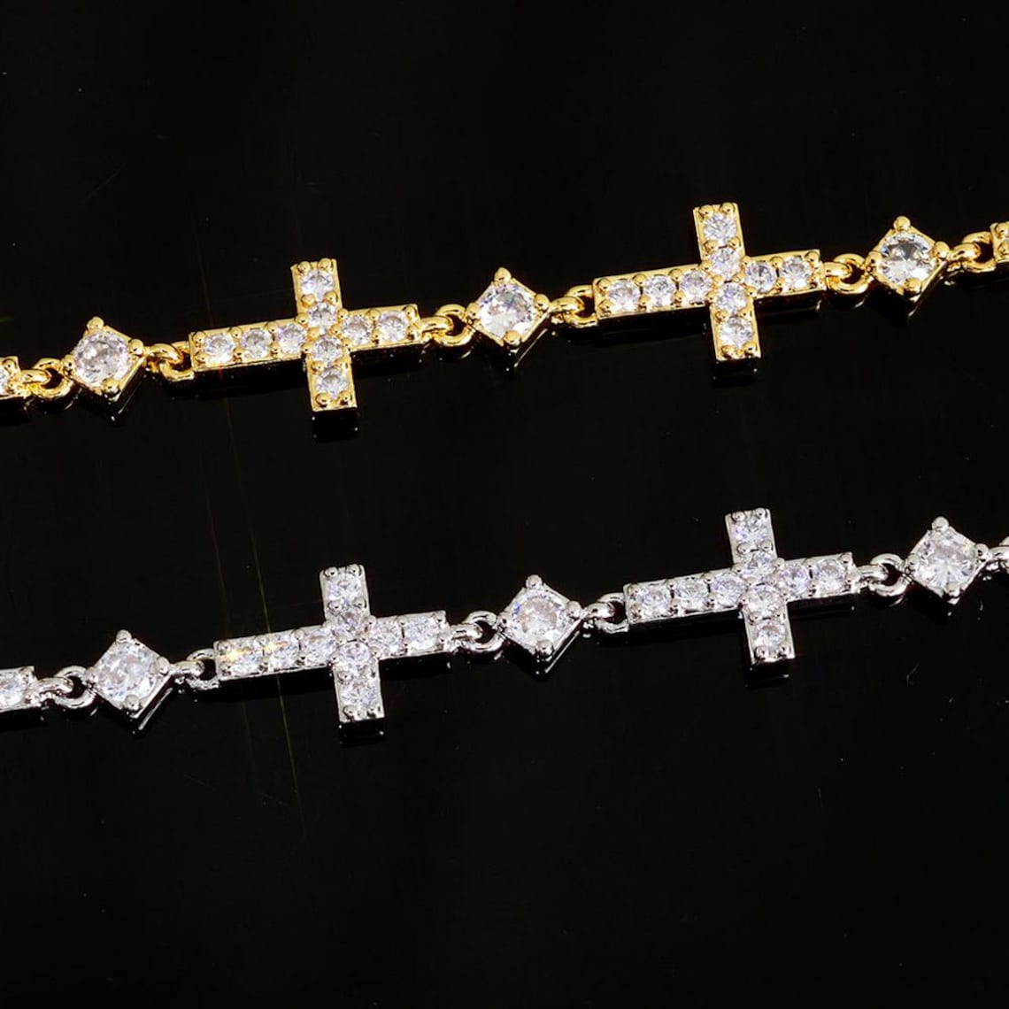 Hip Hop Style Cz Diamond Iced Out Jesus Cross Link Bracelet