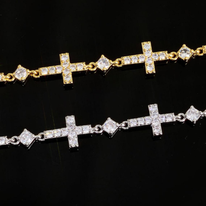 Hip Hop Style Cz Diamond Iced Out Jesus Cross Link Bracelet