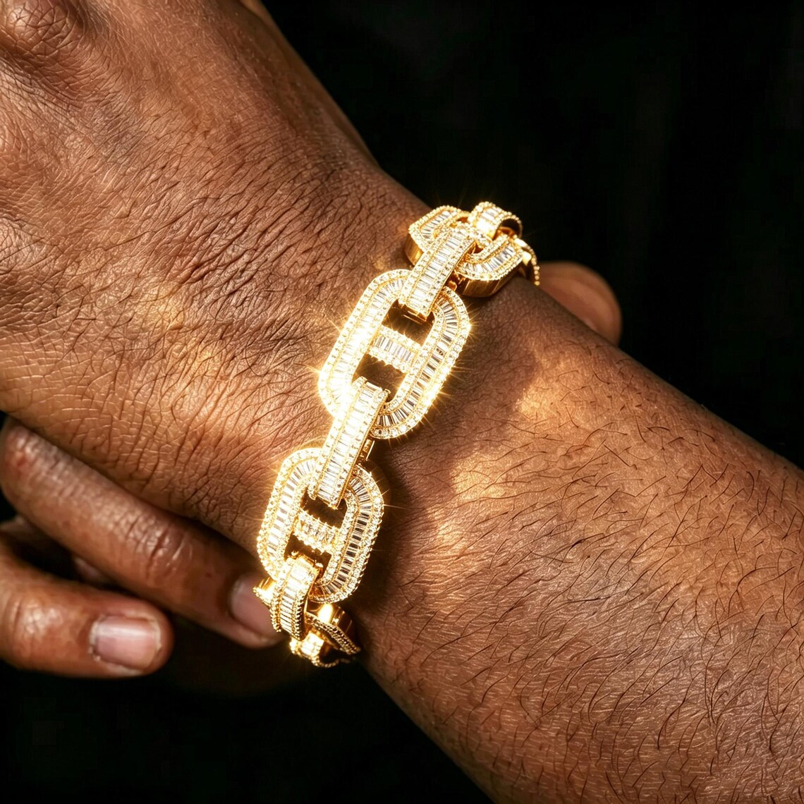 Hip Hop Iced Out Mariner Chain Baguette Cut Rectangle Cuban Link Bracelet