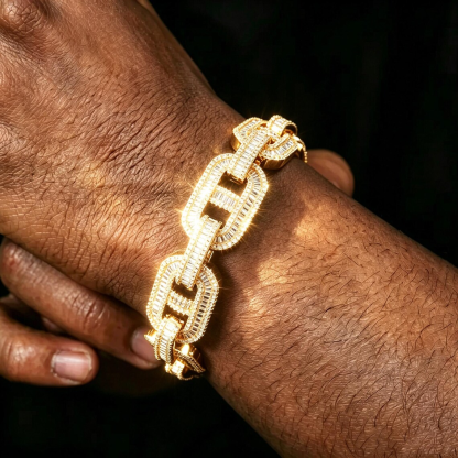 Hip Hop Iced Out Mariner Chain Baguette Cut Rectangle Cuban Link Bracelet