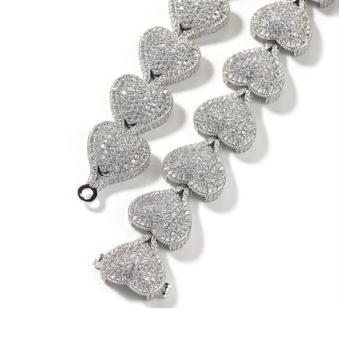 Iced Out CZ Bubble Heart Link Chain White Gold Clarity Necklace