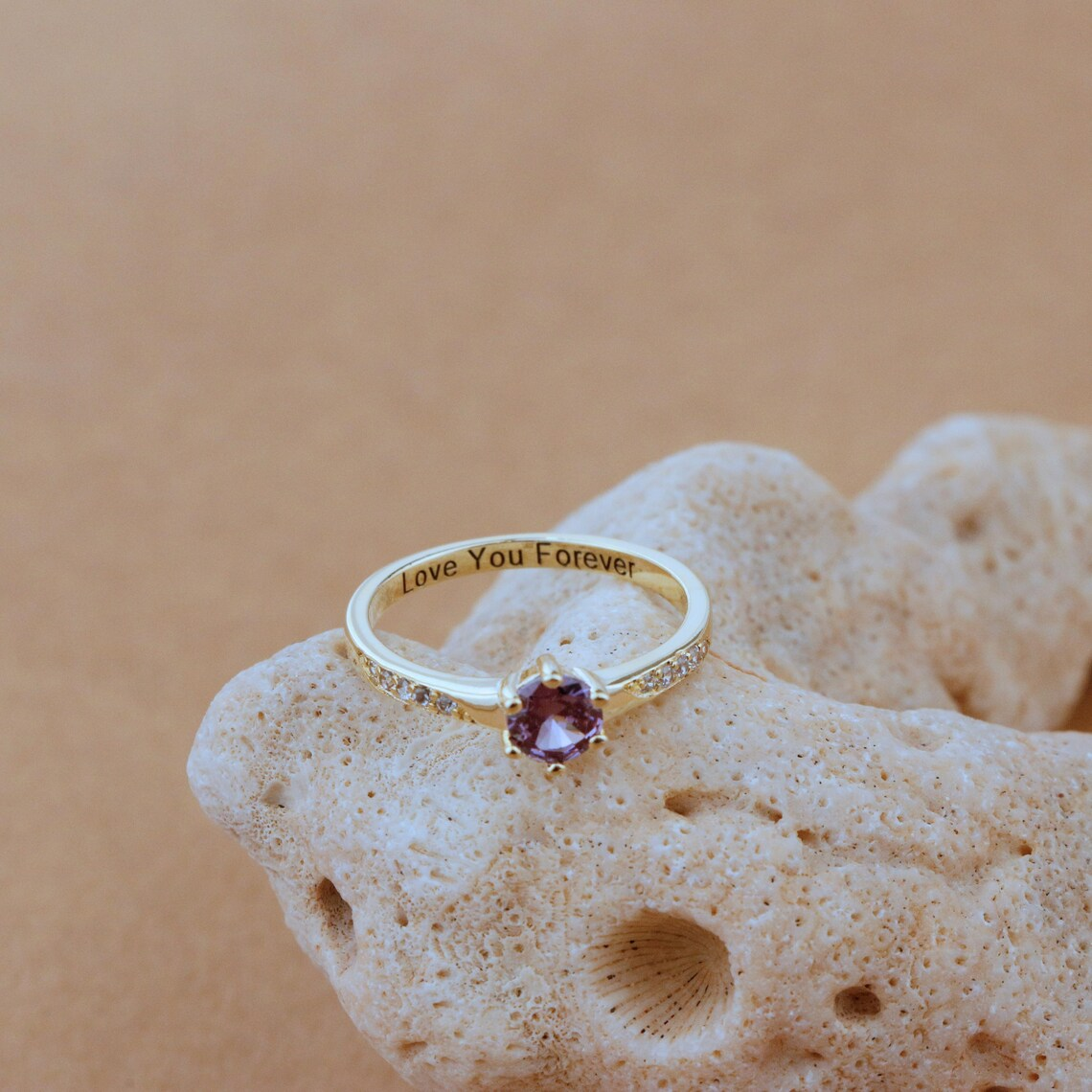 Custom Birthstone Engraved Name Ring Promise Ring
