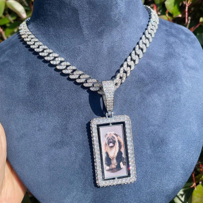 Cuban Chain Custom Iced Out CZ Bling Square Photo Necklace