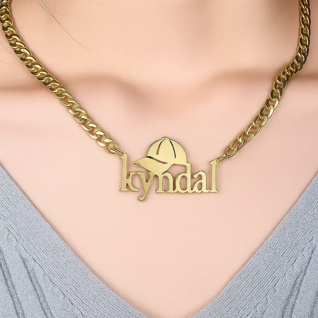 Baseball Cap Personalized Custom Gold Plated Name Necklace