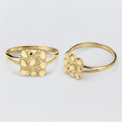 Vintage Nugget Diamond Cut Square Ring Custom Engraved Text