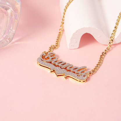 Shiny Heart Shape Stainless Steel Customized Double Layer Name Necklace 
