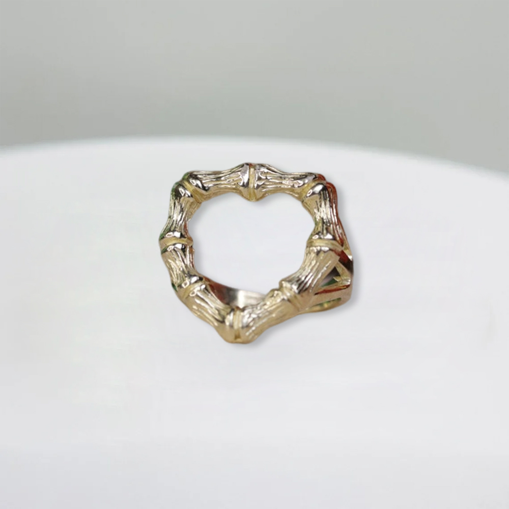 Bamboo Heart Shaped Ring Custom Engraved Ring