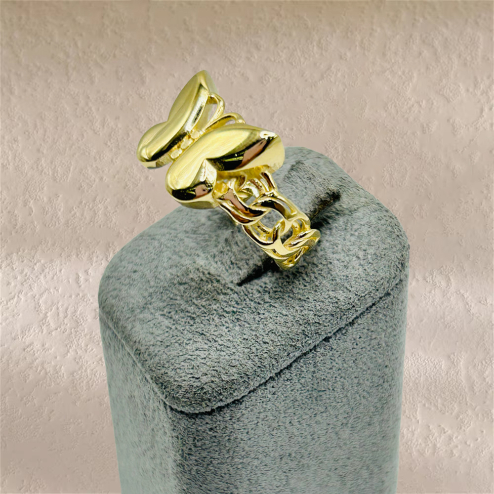 Butterfly Ring On Cuban Chain Gold Plated Ring