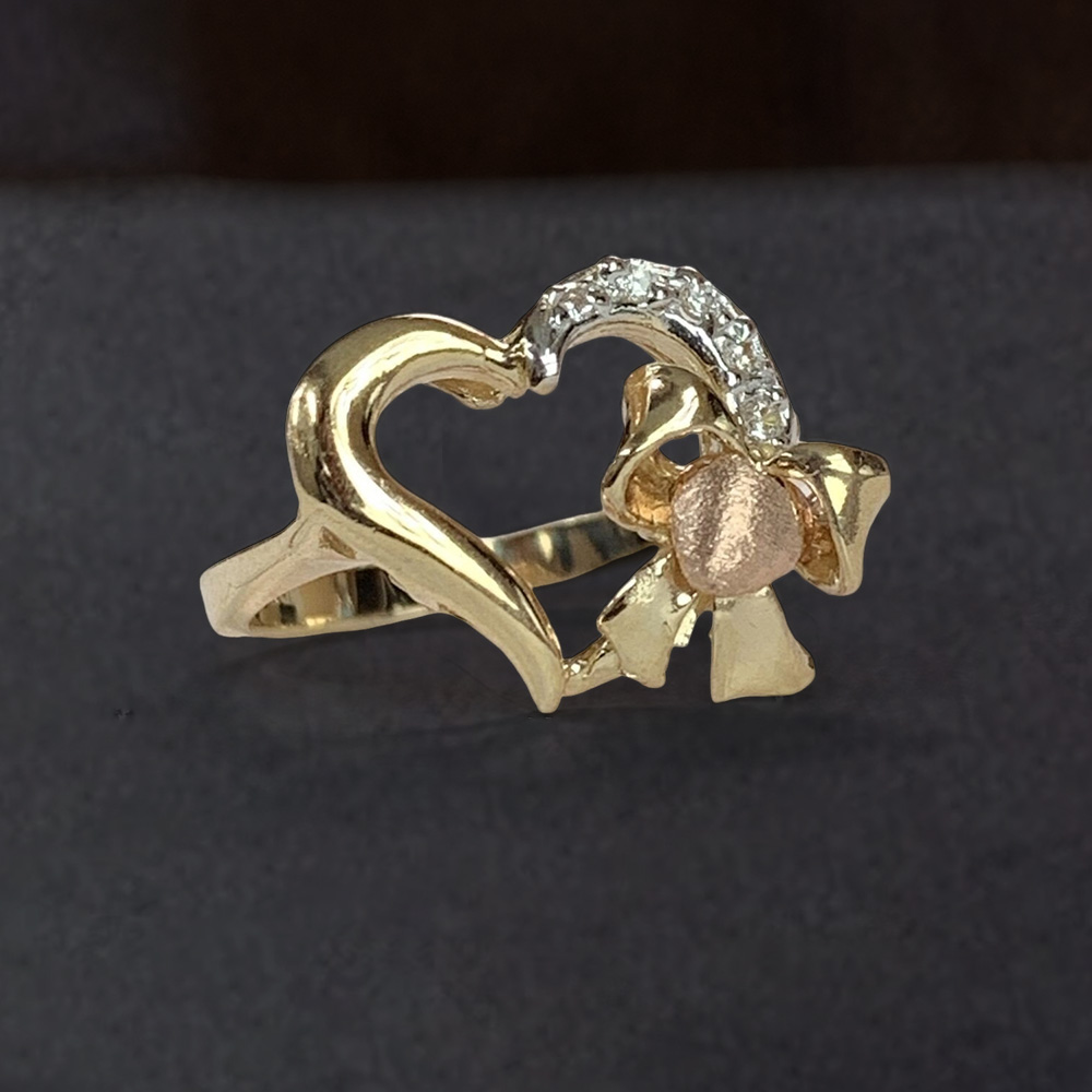 Ribbon Sparkly Cubic Zirconia Heart Ring with Engraved Text